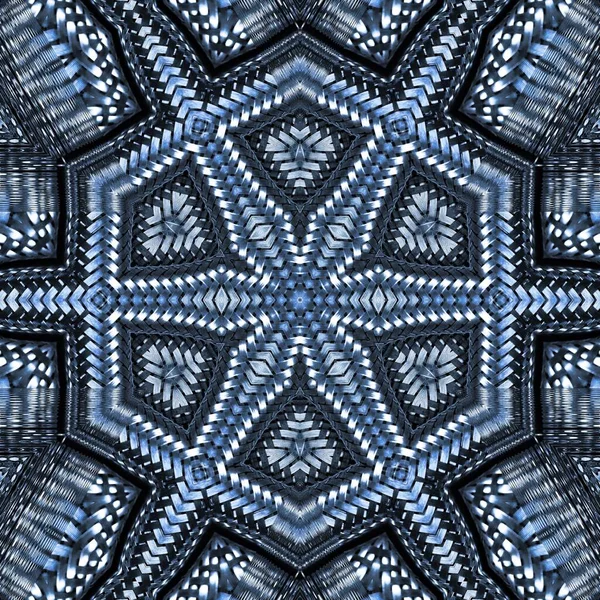 许多不锈钢编织柔性软管组合在一起 形成抽象的图案和复杂的钢制蓝色金属效果的设计 — 图库照片