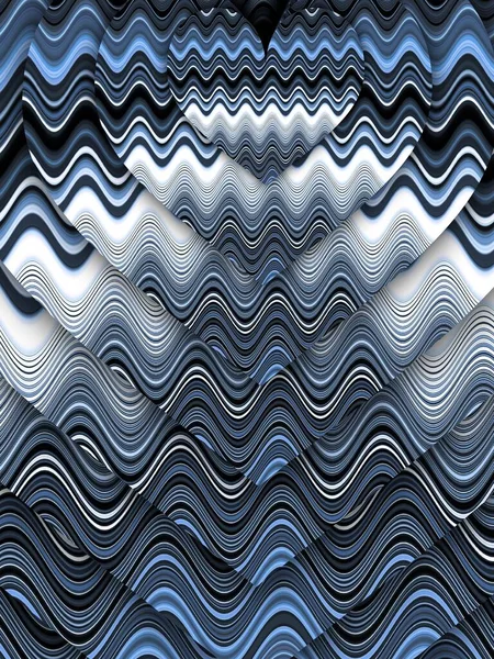 由波浪效应转化为未来主义形状和复杂设计的线性图案中的蓝色和灰色阴影 — 图库照片