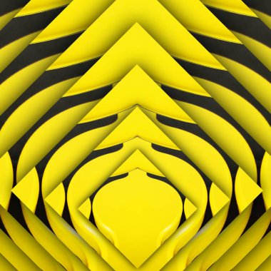 Çift ayna görüntüsü iki canlı parlak parlak sarı eğri şekilli tablolar benzersiz şekillere ve karmaşık tasarımlara dönüştü.