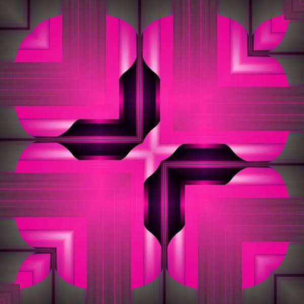 两张鲜亮的粉色闪光曲线表的一对镜像转化为独特的形状图案和复杂的设计 — 图库照片