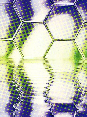 Altıgen mozaiğe dayanan karmaşık desenler ve tasarımlar su yansımalarından gelen dalga etkisi ek bokeh renkli katmanlar