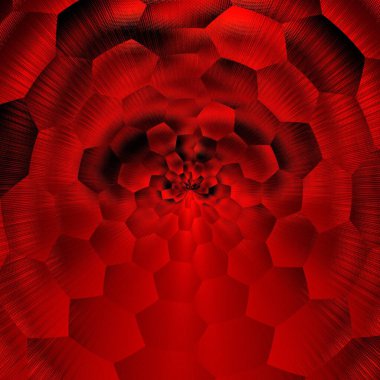 Parlak kırmızı yıldız çiçekli fantezi olarak siyah arkaplanda çiçek açar. Karmaşık geometrik şekiller, şekiller, paternler ve disko ışığı efektleri ile tasarımlar.