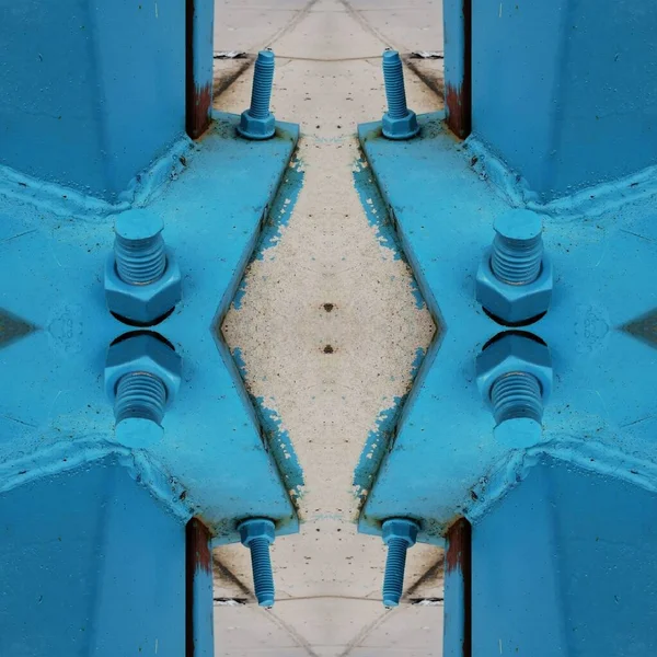 Vier Starke Schwere Konstruktionsstahlbolzen Leuchtend Blauer Farbe Als Symetrische Muster — Stockfoto