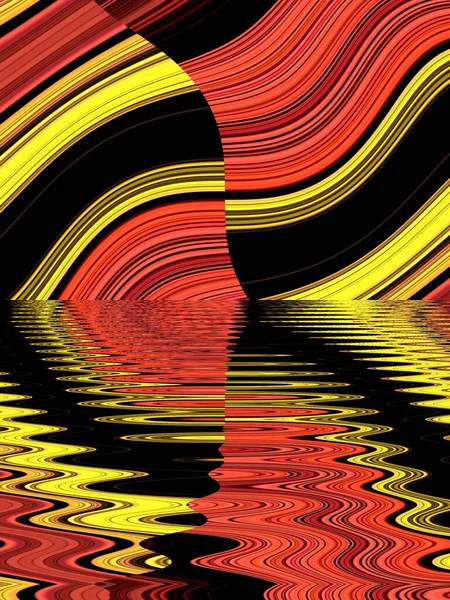 Shades Red Orange Yellow Linear Stripes Transformed Many Intricate Curved — Stock Photo, Image