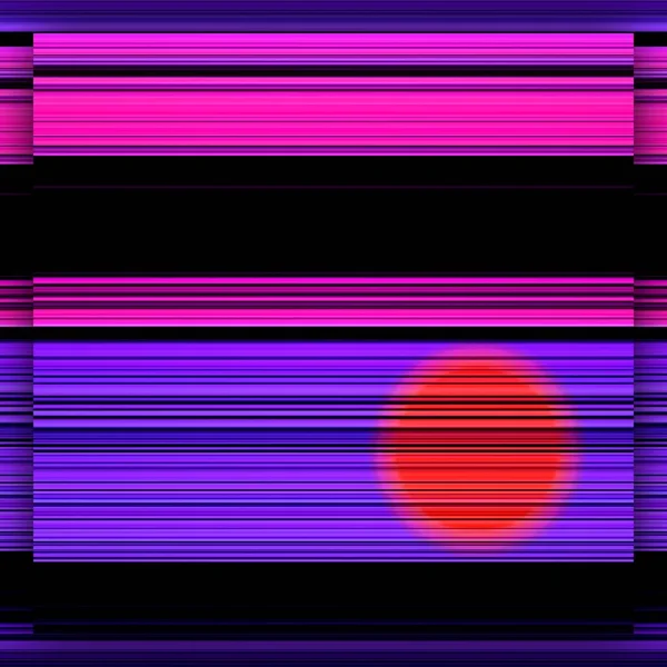 在黑色背景上呈线性条纹状的粉红色和紫色阴影 红色的太阳反射在水的图像中 通过反射转化为复杂的旋风样式和设计 — 图库照片