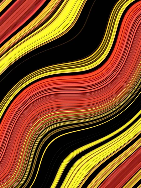 Shades Red Orange Yellow Linear Stripes Transformed Many Intricate Curve — Stock Photo, Image