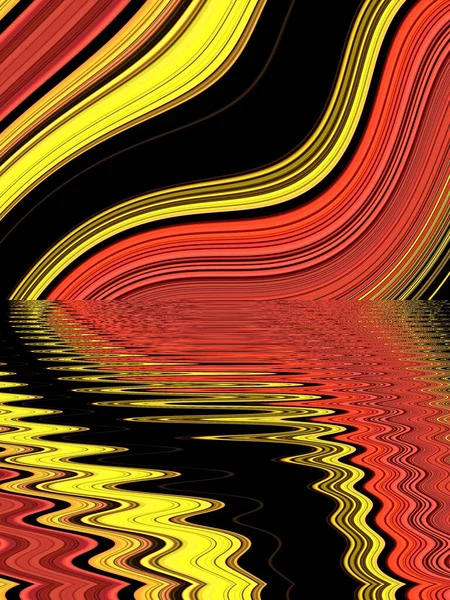 Shades Red Orange Yellow Linear Stripes Transformed Many Intricate Curve — Stock Photo, Image