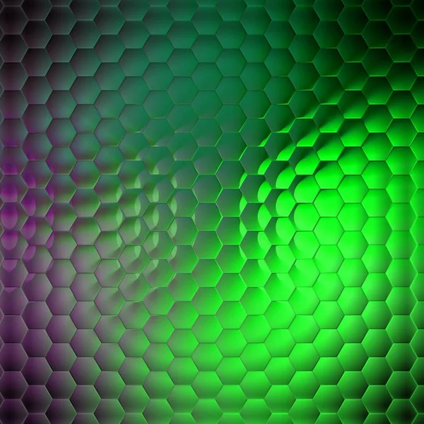 Narin bulanık neon yeşil aurora deseni ve altıgen mozaik şekilleri