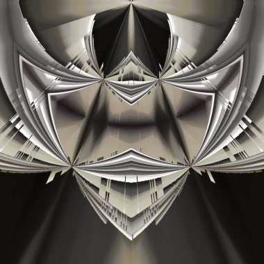 Gümüş grisinin parlak metalik yansıtıcı tonlarında monokromatik soyut sanat gelecekteki karmaşık geometrik desenler ve tasarımlar