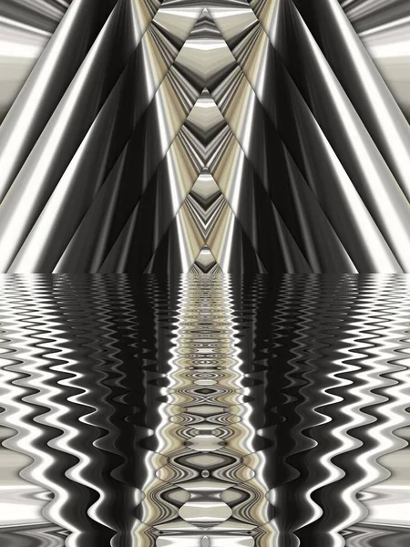 Gümüş Grisinin Parlak Metalik Yansıtıcı Tonlarında Monokromatik Soyut Sanat Gelecekteki — Stok fotoğraf