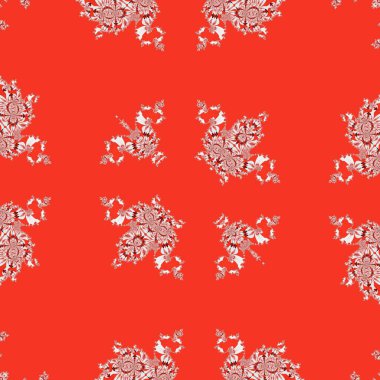 Kırmızı arkaplandaki karmaşık Julia tipi fraktala dayalı soyut resimler kalıplar ve tasarımlar