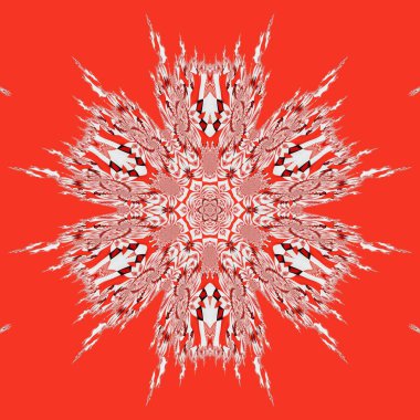 Kırmızı arkaplandaki karmaşık Julia tipi fraktala dayalı soyut resimler kalıplar ve tasarımlar
