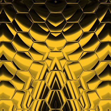 Siyah zemin üzerinde parlak sarı desenler. Karmaşık şekiller ve tasarımlar meydana getiriyorlar.