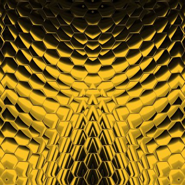 Siyah zemin üzerinde parlak sarı desenler. Karmaşık şekiller ve tasarımlar meydana getiriyorlar.