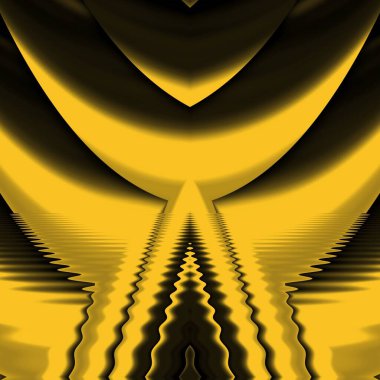 Siyah zemin üzerinde parlak sarı desenler. Karmaşık şekiller ve tasarımlar meydana getiriyorlar.