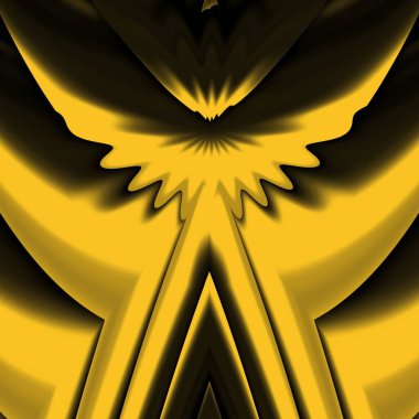 Siyah zemin üzerinde parlak sarı desenler. Karmaşık şekiller ve tasarımlar meydana getiriyorlar.