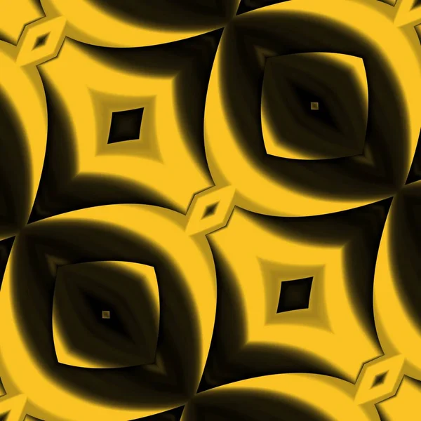 黑色背景上明亮的金黄色图案以正方形的形式产生了许多复杂的形状和图案 — 图库照片