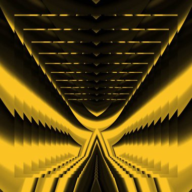 Siyah zemin üzerinde parlak sarı desenler. Karmaşık şekiller ve tasarımlar meydana getiriyorlar.