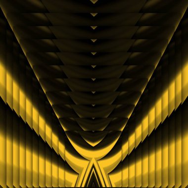 Siyah zemin üzerinde parlak sarı desenler. Karmaşık şekiller ve tasarımlar meydana getiriyorlar.