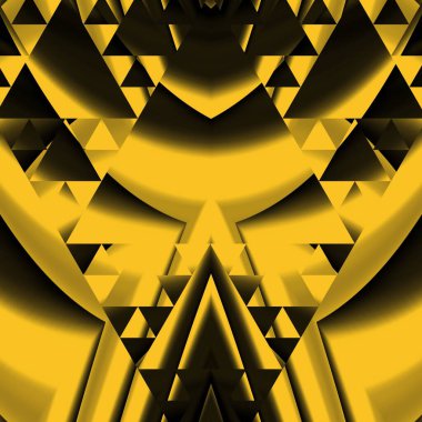 Siyah zemin üzerinde parlak sarı desenler. Karmaşık şekiller ve tasarımlar meydana getiriyorlar.