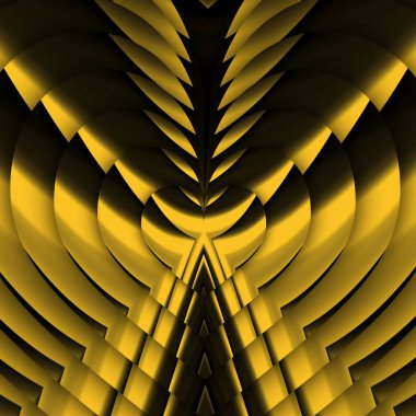 Siyah zemin üzerinde parlak sarı desenler. Karmaşık şekiller ve tasarımlar meydana getiriyorlar.