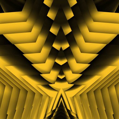 Siyah zemin üzerinde parlak sarı desenler. Karmaşık şekiller ve tasarımlar meydana getiriyorlar.