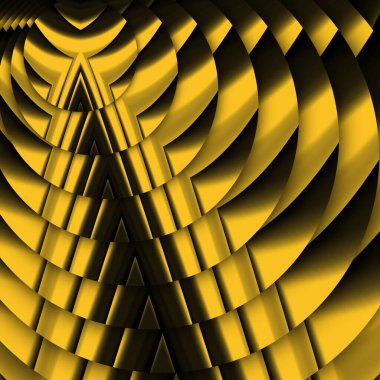 Siyah zemin üzerinde parlak sarı desenler. Karmaşık şekiller ve tasarımlar meydana getiriyorlar.