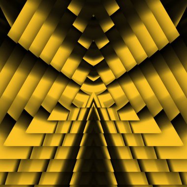 Siyah zemin üzerinde parlak sarı desenler. Karmaşık şekiller ve tasarımlar meydana getiriyorlar.