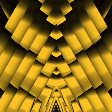 Siyah zemin üzerinde parlak sarı desenler. Karmaşık şekiller ve tasarımlar meydana getiriyorlar.