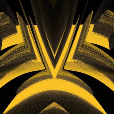 Siyah zemin üzerinde parlak sarı desenler. Karmaşık şekiller ve tasarımlar meydana getiriyorlar.