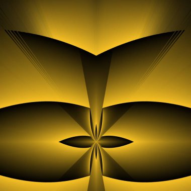 Siyah zemin üzerinde parlak sarı desenler. Karmaşık şekiller ve tasarımlar meydana getiriyorlar.