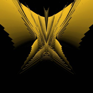 Siyah zemin üzerinde parlak sarı desenler. Karmaşık şekiller ve tasarımlar meydana getiriyorlar.