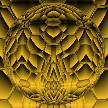 Siyah zemin üzerinde parlak sarı desenler. Karmaşık şekiller ve tasarımlar meydana getiriyorlar.