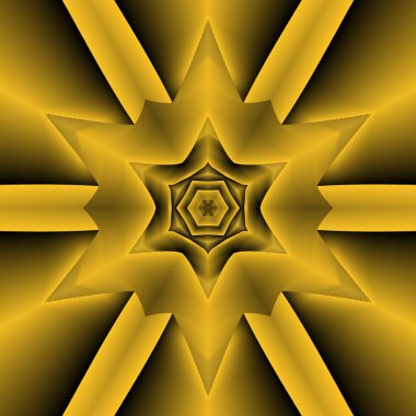 Siyah zemin üzerinde parlak sarı desenler. Karmaşık şekiller ve tasarımlar meydana getiriyorlar.