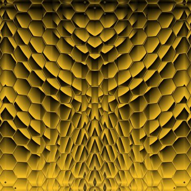 Siyah zemin üzerinde parlak sarı desenler. Karmaşık şekiller ve tasarımlar meydana getiriyorlar.