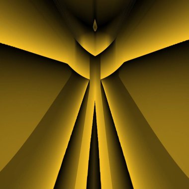 Siyah zemin üzerinde parlak sarı desenler. Karmaşık şekiller ve tasarımlar meydana getiriyorlar.