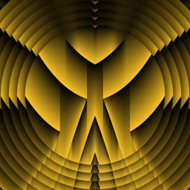 Siyah zemin üzerinde parlak sarı desenler. Karmaşık şekiller ve tasarımlar meydana getiriyorlar.