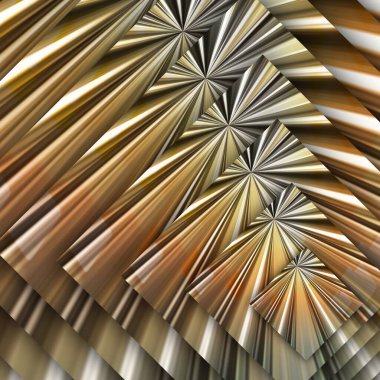 Metalik bakır ve gümüş renkli fütüristik geometrik yinelenen şekiller tasarımlar ve desenler