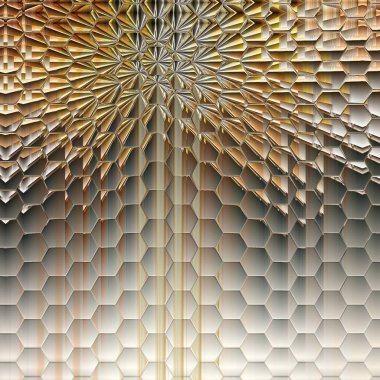 Metalik bakır ve gümüş renkli fütüristik geometrik yinelenen şekiller tasarımlar ve desenler