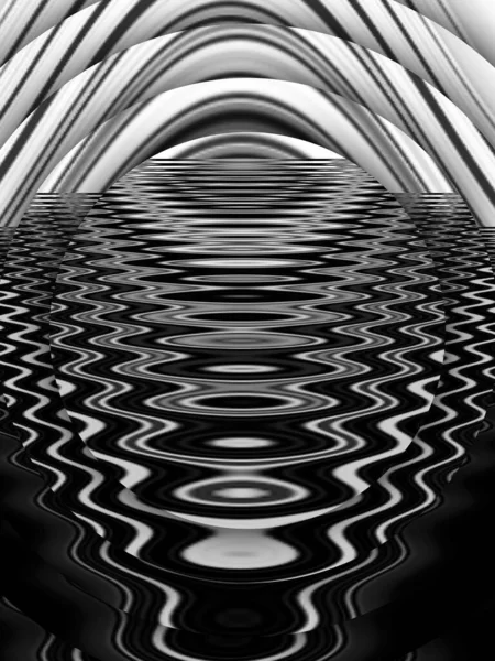 灰色で複雑な未来的な幾何学的同心円状のパターンとデザインによる単色抽象芸術 — ストック写真