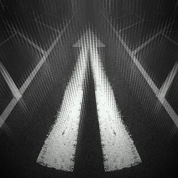 新しい黒のきれいなアスファルトの道路表面に明るい双子の白い方向矢印パターンとデザインを作成します — ストック写真