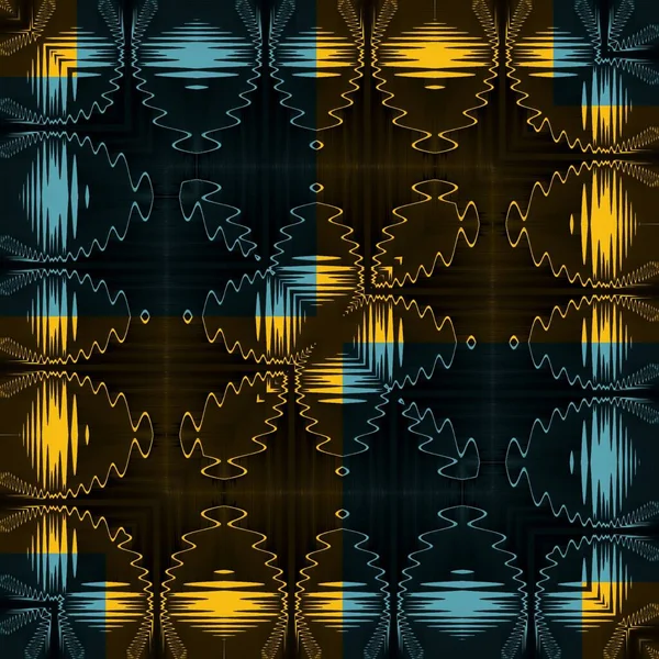 Яскраво Сині Жовті Трикутники Чорному Тлі Перетворюються Візерунки Форми Відображенням — стокове фото