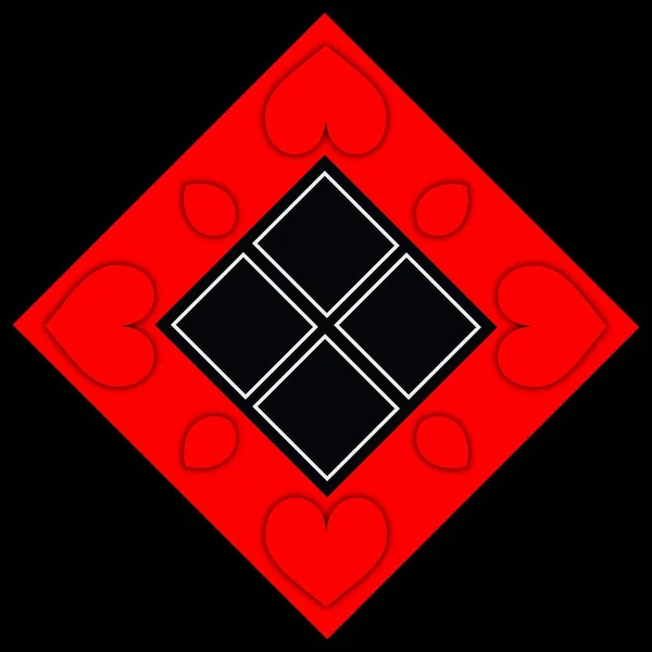 Formas Geométricas Vívidas Rojas Blancas Patrones Diseños Sobre Fondo Negro — Foto de Stock