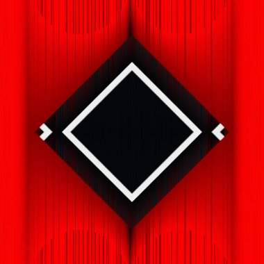 Siyah arkaplan üzerinde canlı kırmızı ve beyaz geometrik şekiller ve tasarımlar