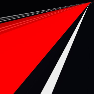 Siyah arkaplan üzerinde canlı kırmızı ve beyaz geometrik şekiller ve tasarımlar