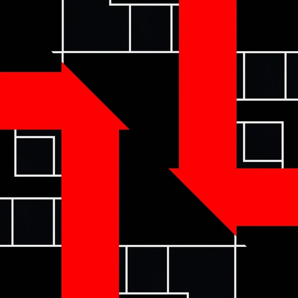 Яркие Красные Белые Геометрические Фигуры Узоры Рисунки Черном Фоне — стоковое фото