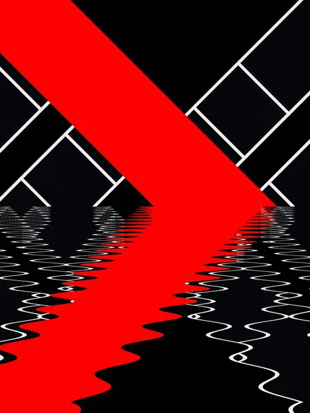 Siyah Arkaplan Üzerinde Canlı Kırmızı Beyaz Geometrik Şekiller Tasarımlar — Stok fotoğraf