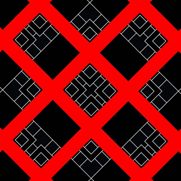 Élénk Piros Fehér Geometriai Formák Minták Minták Fekete Alapon — Stock Fotó