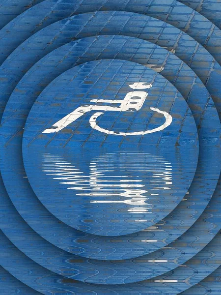 White Disabled Blue Background Road Pattern Rain Ripple Effect Water — Stock Photo, Image