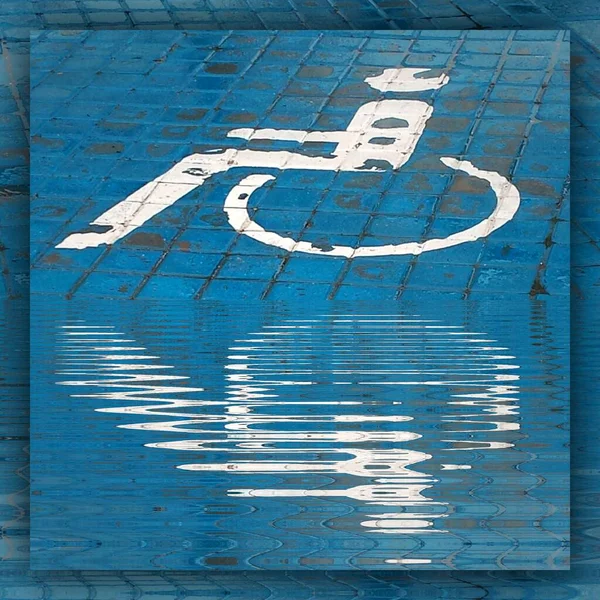 White Disabled Blue Background Road Pattern Rain Ripple Effect Water — Stock Photo, Image
